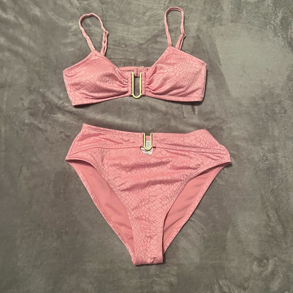Pink Textured Bikini Set